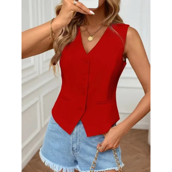 Kadın Sıfır Kol V Yakalı önden Düğmeli Atlas Yelek
