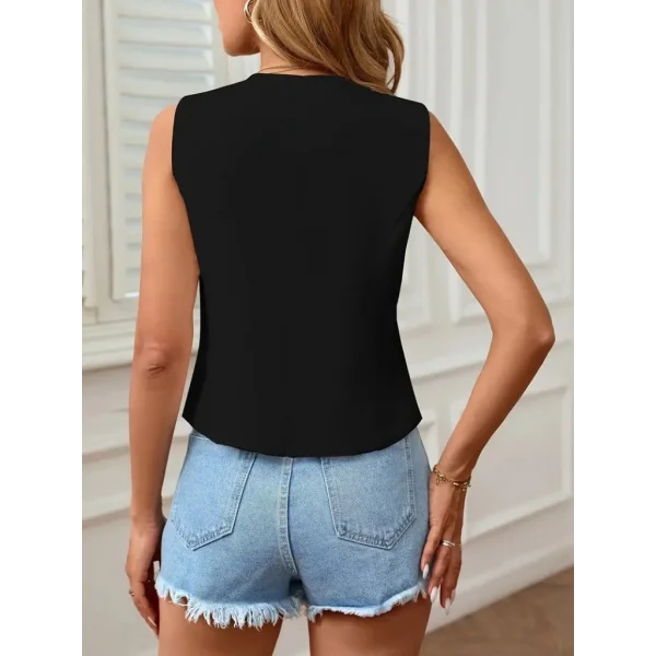 Kadın Sıfır Kol V Yakalı önden Düğmeli Atlas Yelek