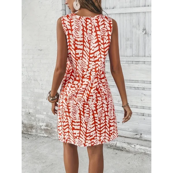 Kadın Sıfır Kol Yakadan Halka Detaylı Desenli Kısa Bürümcük Elbise