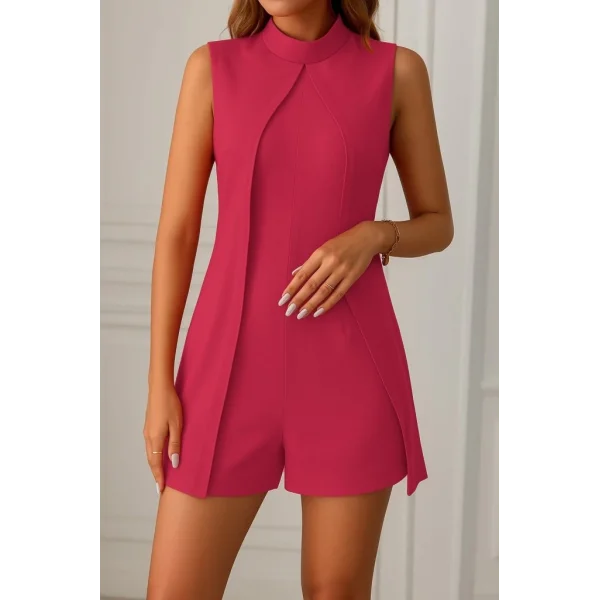 Kadın Sıfır Kol Yarı Balıkçı Yaka önden çapraz Detaylı Ithal Krep Tulum