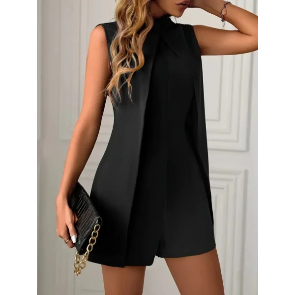 Kadın Sıfır Kol Yarı Balıkçı Yaka önden çapraz Detaylı Ithal Krep Tulum