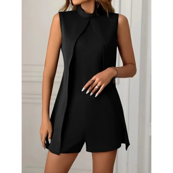 Kadın Sıfır Kol Yarı Balıkçı Yaka önden çapraz Detaylı Ithal Krep Tulum