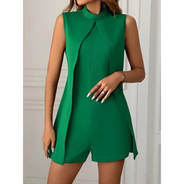 Kadın Sıfır Kol Yarı Balıkçı Yaka önden çapraz Detaylı Ithal Krep Tulum