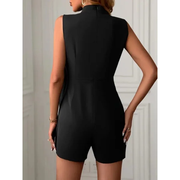 Kadın Sıfır Kol Yarı Balıkçı Yaka önden çapraz Detaylı Ithal Krep Tulum