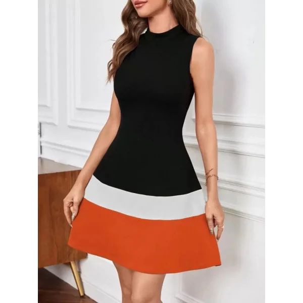 Kadın Sıfır Kol Yarı Balıkçı Yaka şerit Detaylı Ithal Krep Elbise