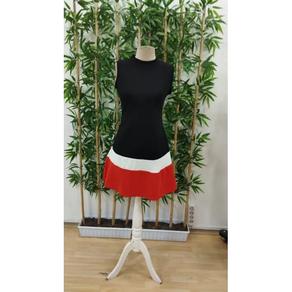 Kadın Sıfır Kol Yarı Balıkçı Yaka şerit Detaylı Ithal Krep Elbise