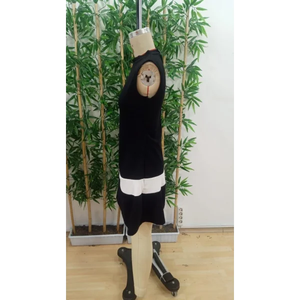 Kadın Sıfır Kol Yarı Balıkçı Yaka şerit Detaylı Ithal Krep Elbise