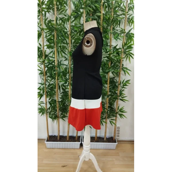 Kadın Sıfır Kol Yarı Balıkçı Yaka şerit Detaylı Ithal Krep Elbise