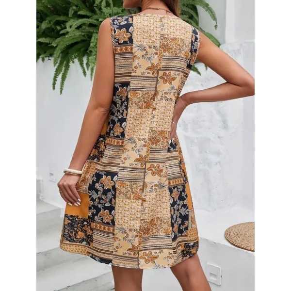 Kadın Sıfır Kol Yuvarlak Yaka çiçek Desenli Süprem Elbise