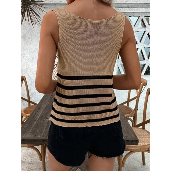 Kadın Sıfır Kol Yuvarlak Yaka şerit Detay Triko Bluz