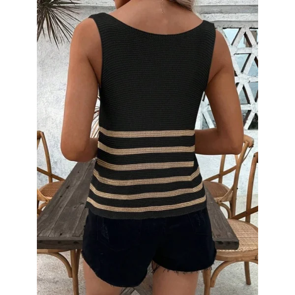 Kadın Sıfır Kol Yuvarlak Yaka şerit Detay Triko Bluz