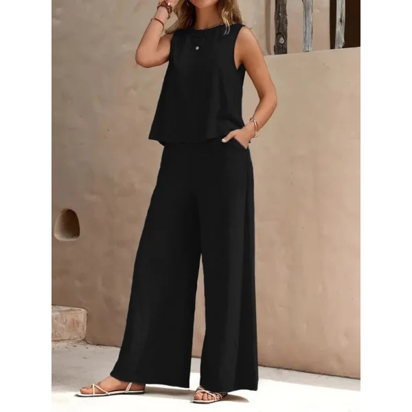 Kadın Sıfır Kollu Bisiklet Yaka Aerobin Bluz Ve Pantolon Ikili Takım