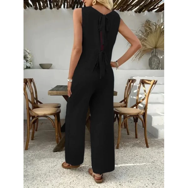 Kadın Sıfır Kollu Bisiklet Yaka Arkadan Bağlamalı Aer8bin Bluz Ve Pantolon Ikili Takım