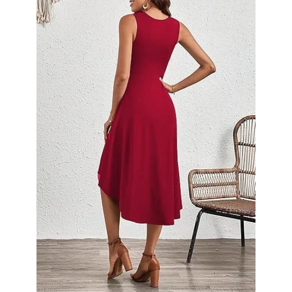 Kadın Sıfır Kollu Bisiklet Yaka Büzgülü Asimetrik Kesim Detaylı Janjan Krep Elbise