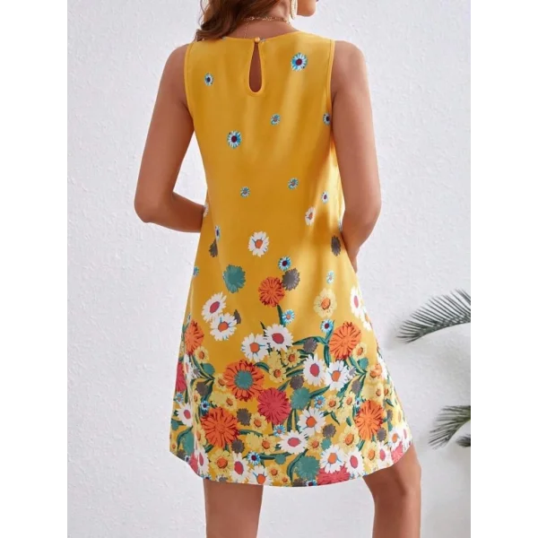 Kadın Sıfır Kollu Bisiklet Yaka çiçek Desenli Süprem Mini Elbise