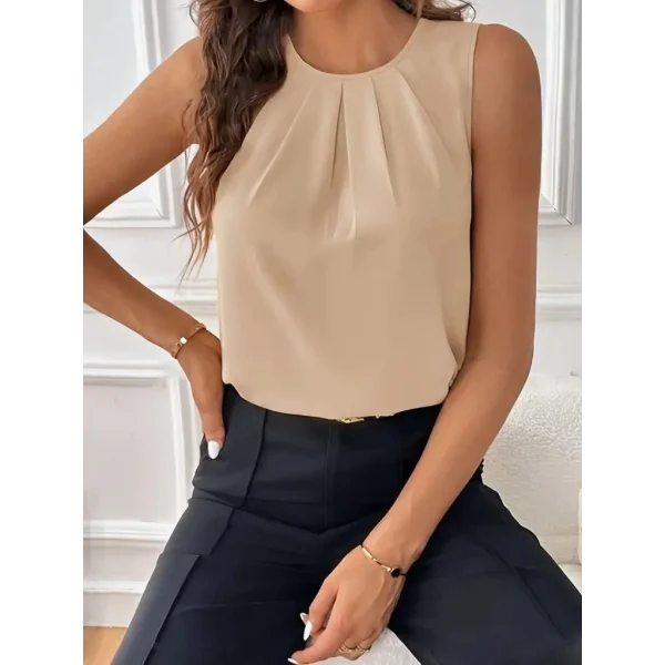 Kadın Sıfır Kollu Bisiklet Yaka önden Pileli Ithal Krep Bluz