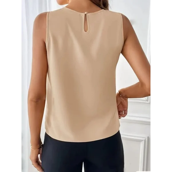 Kadın Sıfır Kollu Bisiklet Yaka önden Pileli Ithal Krep Bluz