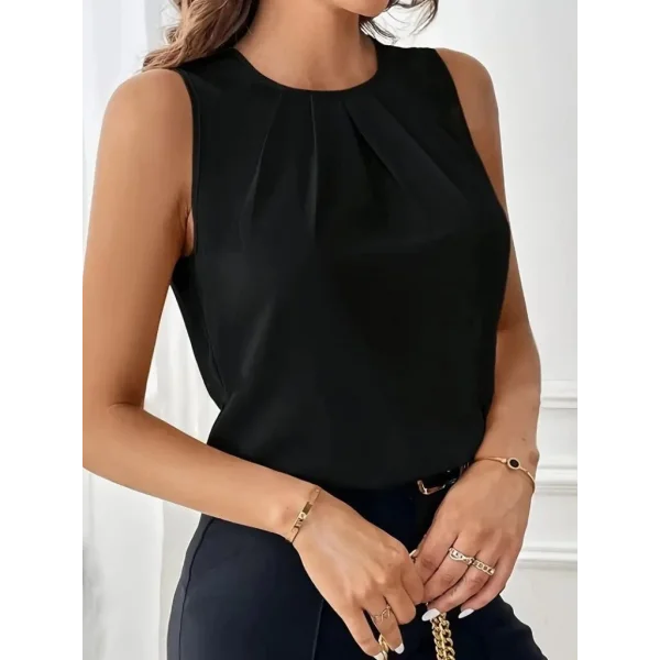 Kadın Sıfır Kollu Bisiklet Yaka önden Pileli Ithal Krep Bluz