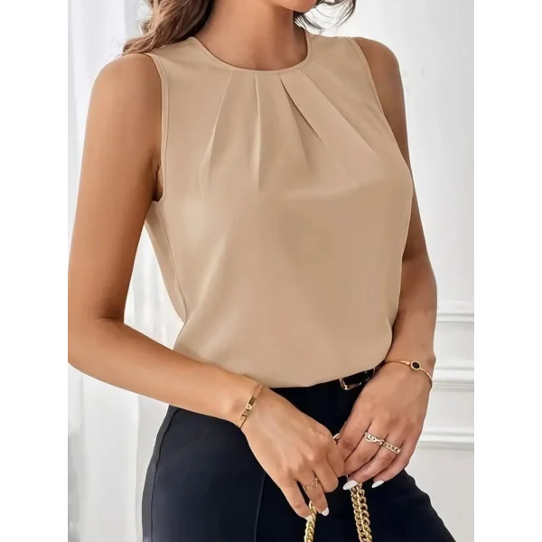 Kadın Sıfır Kollu Bisiklet Yaka önden Pileli Ithal Krep Bluz