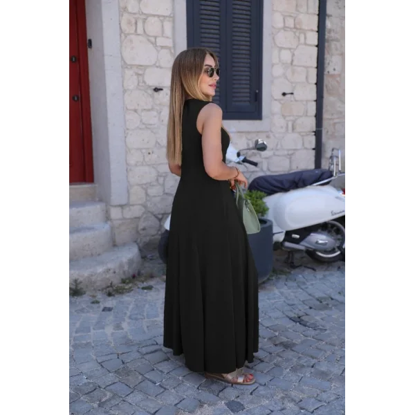 Kadın Sıfır Kollu Bisiklet Yaka Viskon Elbise