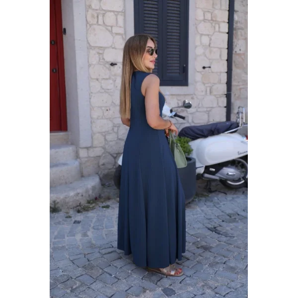 Kadın Sıfır Kollu Bisiklet Yaka Viskon Elbise