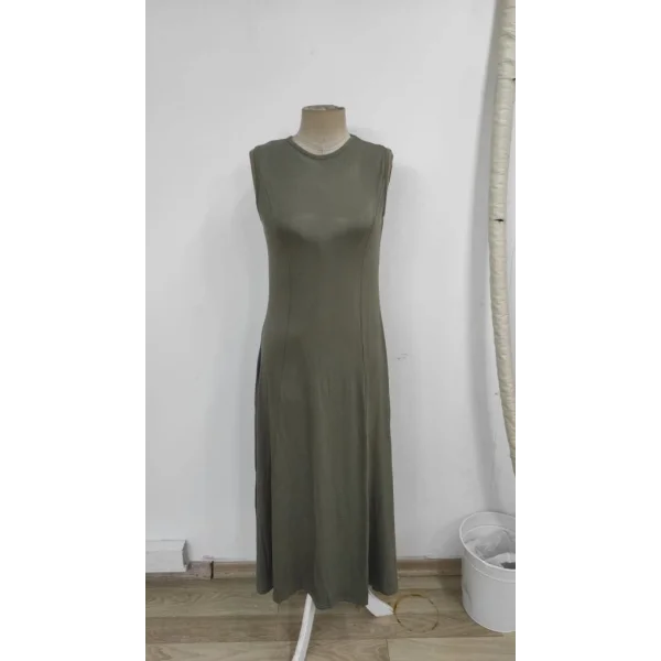 Kadın Sıfır Kollu Bisiklet Yaka Viskon Elbise