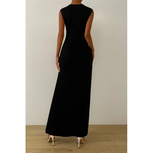 Kadın Sıfır Kollu Bisiklet Yaka Yandan Büzgü Detaylı Viskon Elbise