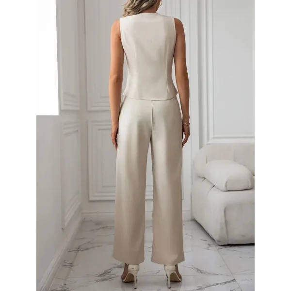 Kadın Sıfır Kollu çapraz V Yakalı önden Düğmeli Atlas Yelek Ve Pantolon Ikili Takım