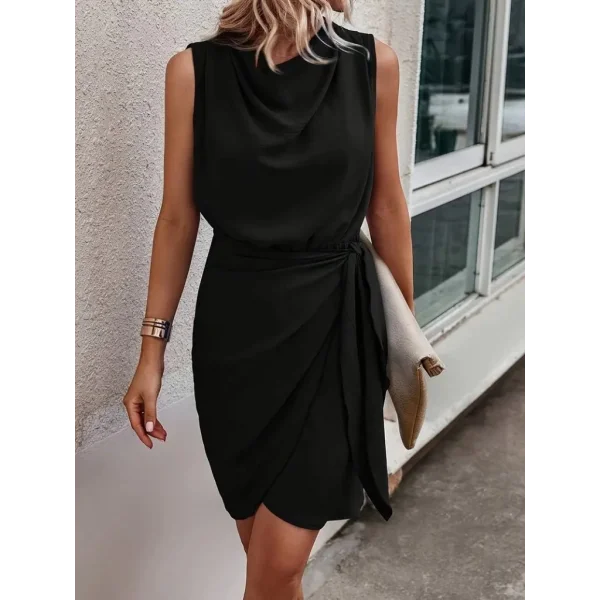 Kadın Sıfır Kollu Degaje Yakalı Yandan Bağlamalı Aerobin Elbise