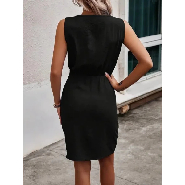 Kadın Sıfır Kollu Degaje Yakalı Yandan Bağlamalı Aerobin Elbise