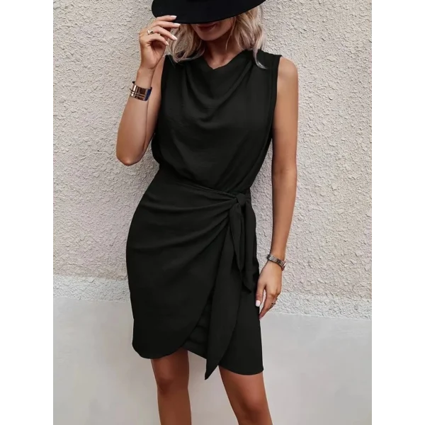 Kadın Sıfır Kollu Degaje Yakalı Yandan Bağlamalı Aerobin Elbise