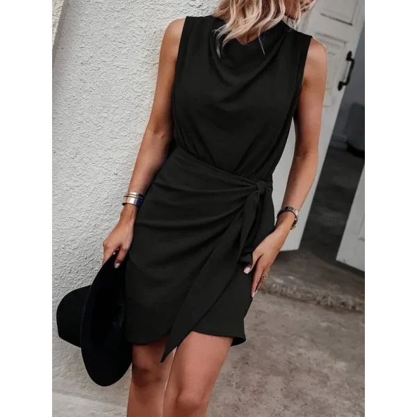 Kadın Sıfır Kollu Degaje Yakalı Yandan Bağlamalı Aerobin Elbise