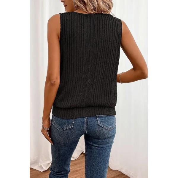 Kadın Sıfır Kollu Düğmeli Damla Yaka Detaylı Triko Bluz