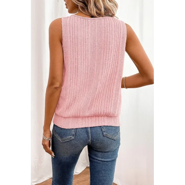 Kadın Sıfır Kollu Düğmeli Damla Yaka Detaylı Triko Bluz