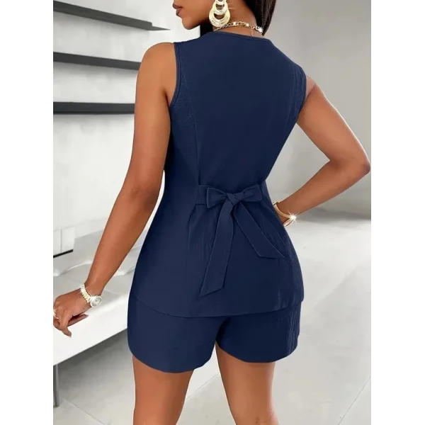 Kadın Sıfır Kollu önden Düğmeli Ithal Krep Ceket Ve Short Ikili Takım