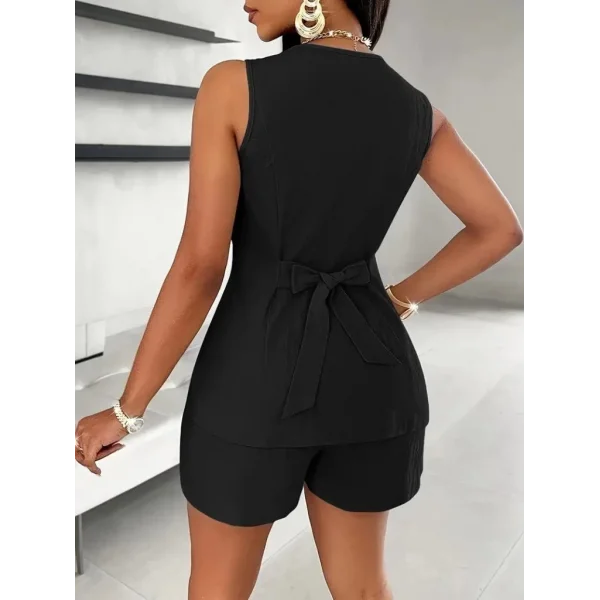 Kadın Sıfır Kollu önden Düğmeli Ithal Krep Ceket Ve Short Ikili Takım