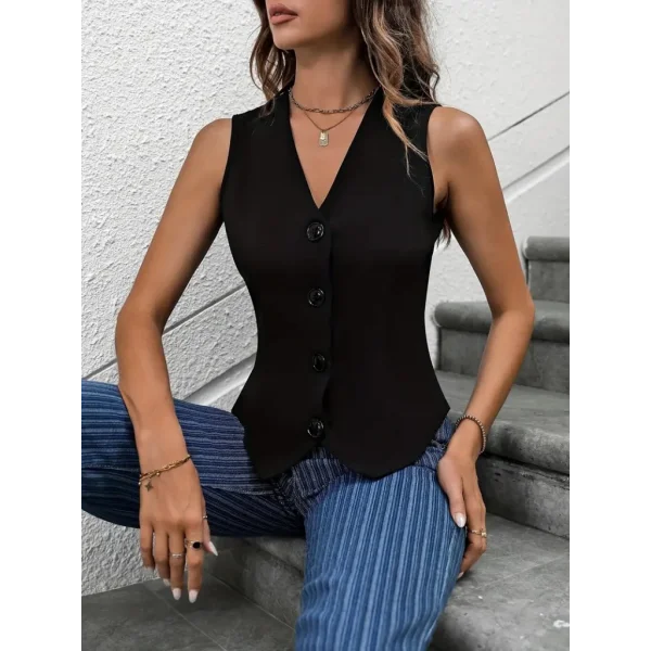 Kadın Sıfır Kollu V Yakalı önden Düğmeli Atlas Yelek