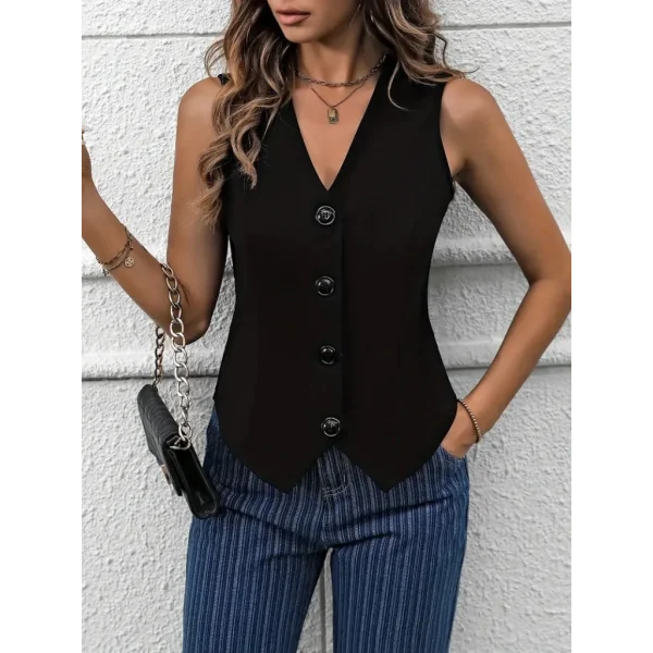 Kadın Sıfır Kollu V Yakalı önden Düğmeli Atlas Yelek