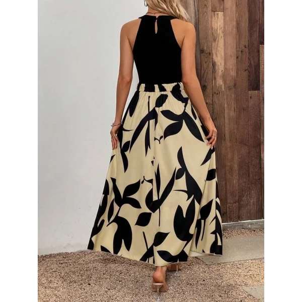 Kadın Sıfır Kollu Yakadan şeritli Omuzlardan Açık Janjan Krep Desenli Al Dalgıç Maxi Elbise