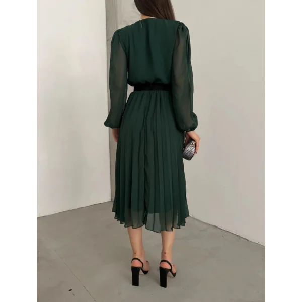 Kadın şifon Kumaş Astalı Kloş Kesim Kruvaze Yaka idi Boy Elbise