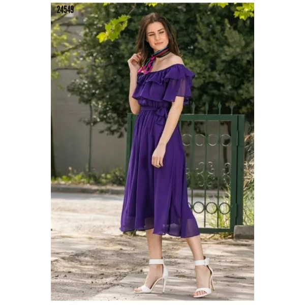 Kadın şifon Kumaş Astarlı adonna Fırfır Yaka Elbise