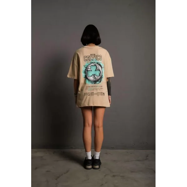 Kadın Sırt Baskılı T-shirt - Bej