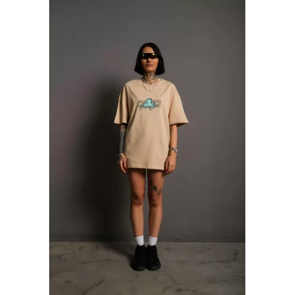 Kadın Sırt Baskılı T-shirt - Bej