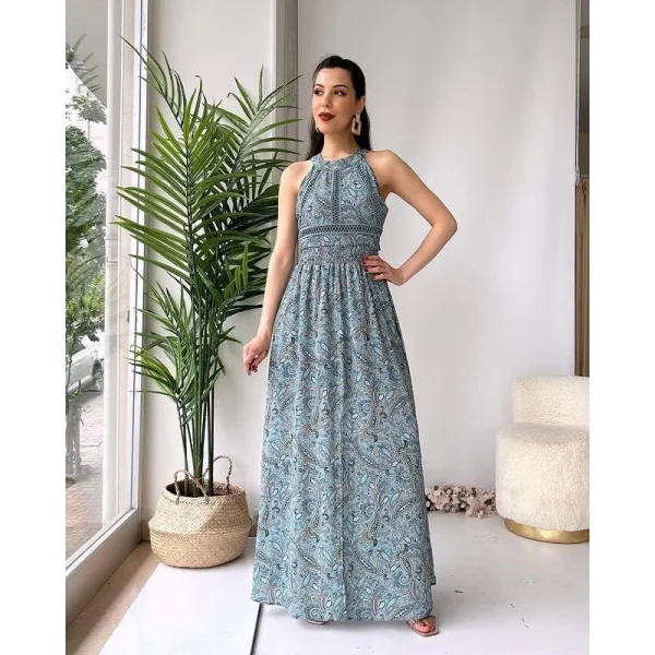 Kadın Sırt Dekolteli Maxi Boy Yırtmaçlı Efsane Elbise