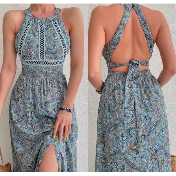 Kadın Sırt Dekolteli Maxi Boy Yırtmaçlı Efsane Elbise