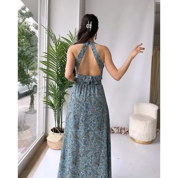 Kadın Sırt Dekolteli Maxi Boy Yırtmaçlı Efsane Elbise