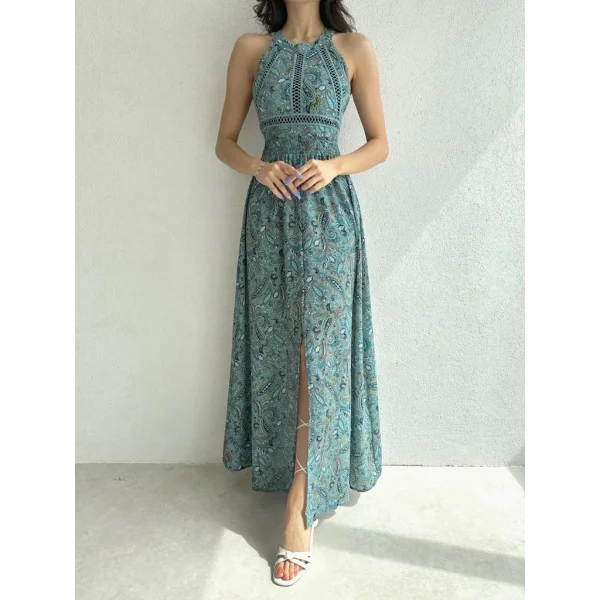 Kadın Sırt Dekolteli Maxi Boy Yırtmaçlı Efsane Elbise