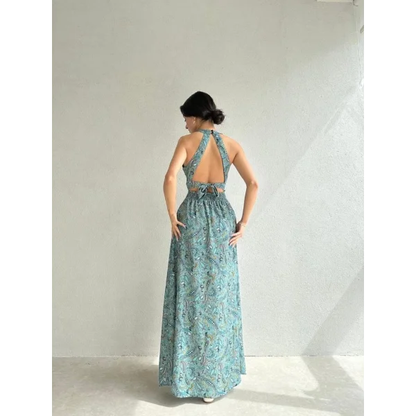 Kadın Sırt Dekolteli Maxi Boy Yırtmaçlı Efsane Elbise