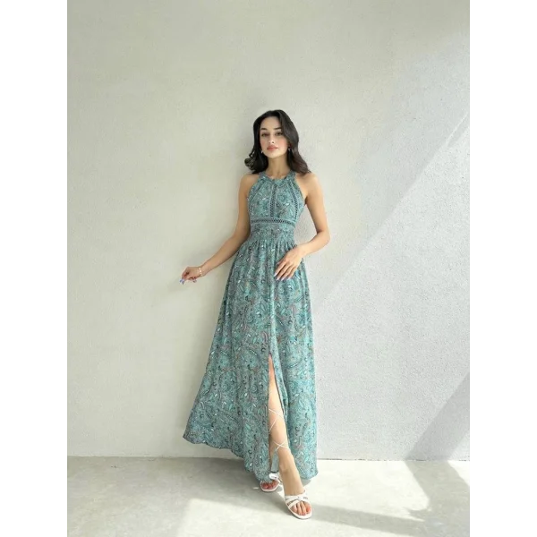 Kadın Sırt Dekolteli Maxi Boy Yırtmaçlı Efsane Elbise