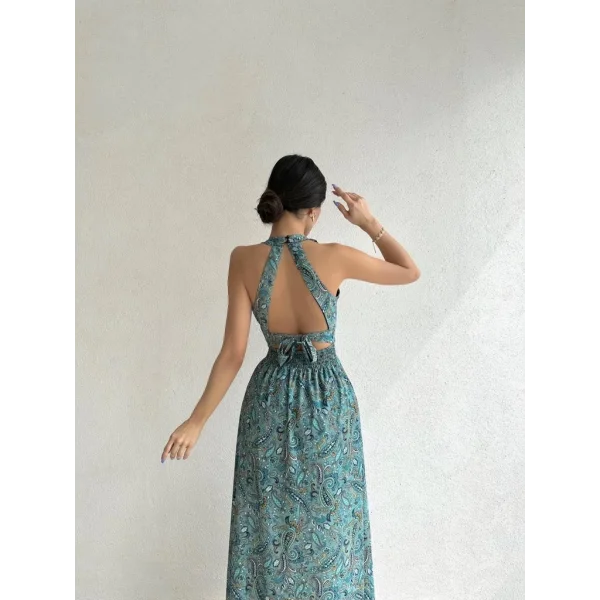 Kadın Sırt Dekolteli Maxi Boy Yırtmaçlı Efsane Elbise